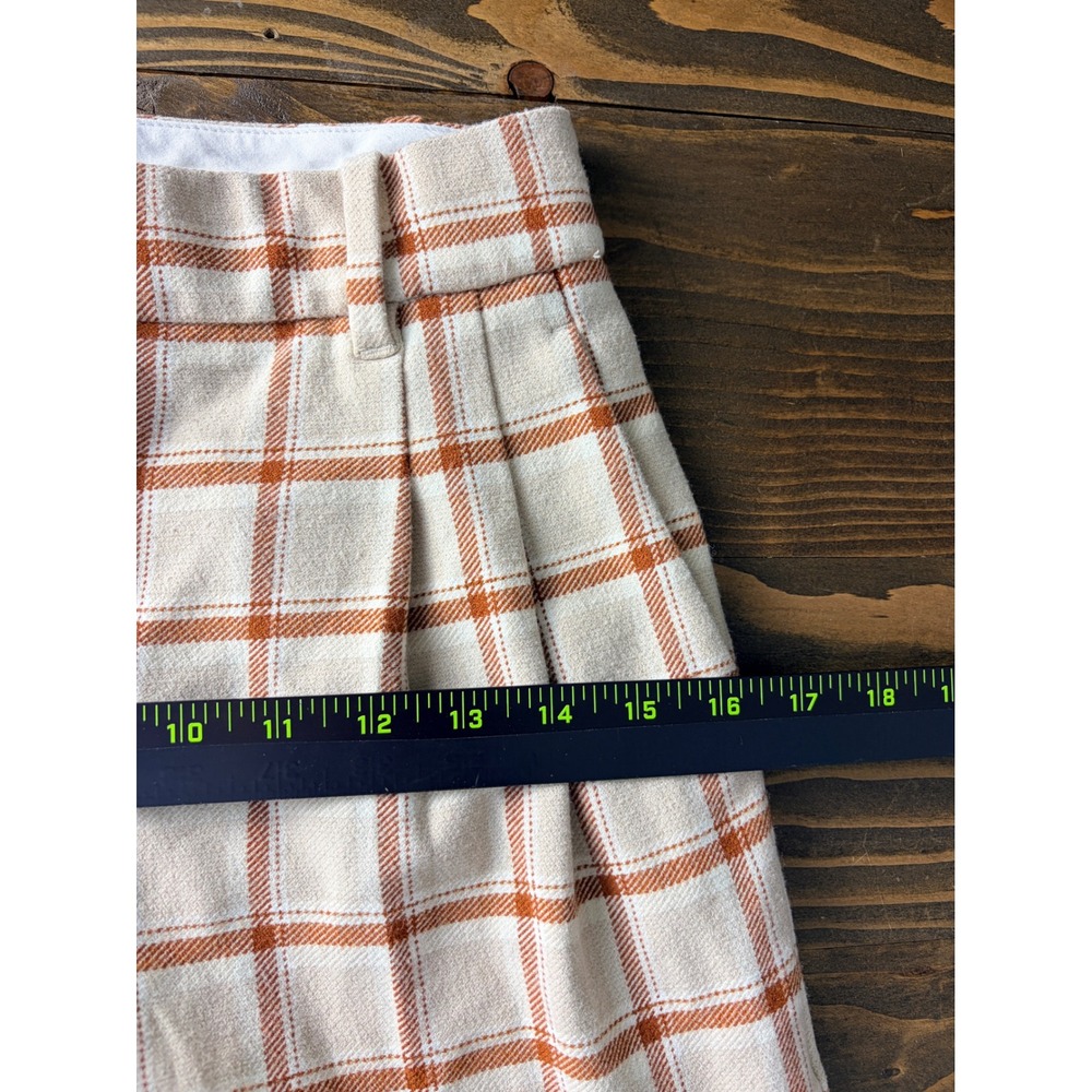 Aritzia Wilfred Trousers Womens 0 Tan Brown Plaid Pleated Wide Leg Pants - Picture 9 of 15